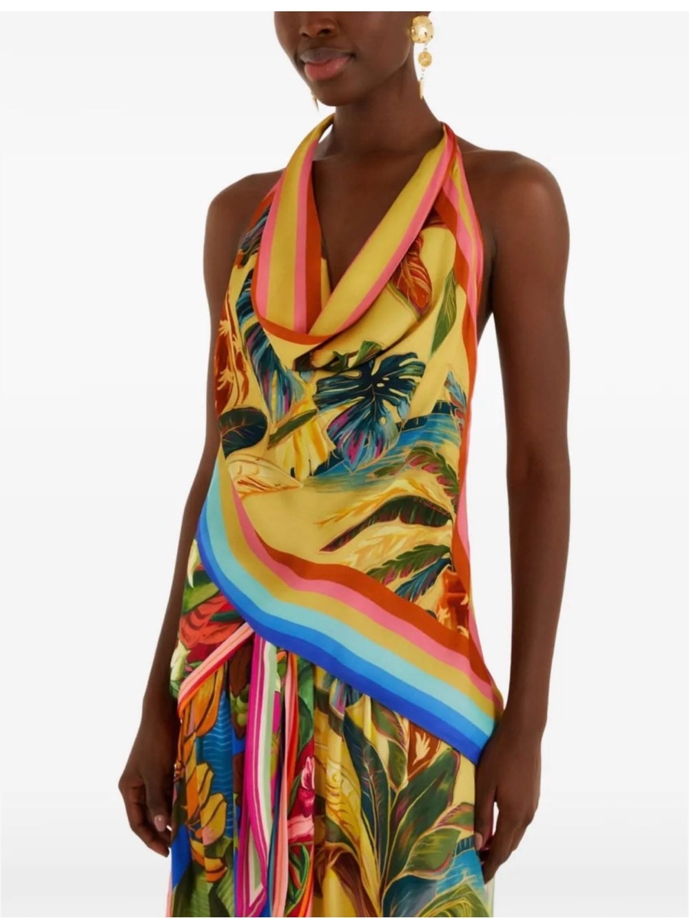 FARM Rio Yellow Tropical Stripe Scarf Halter Top